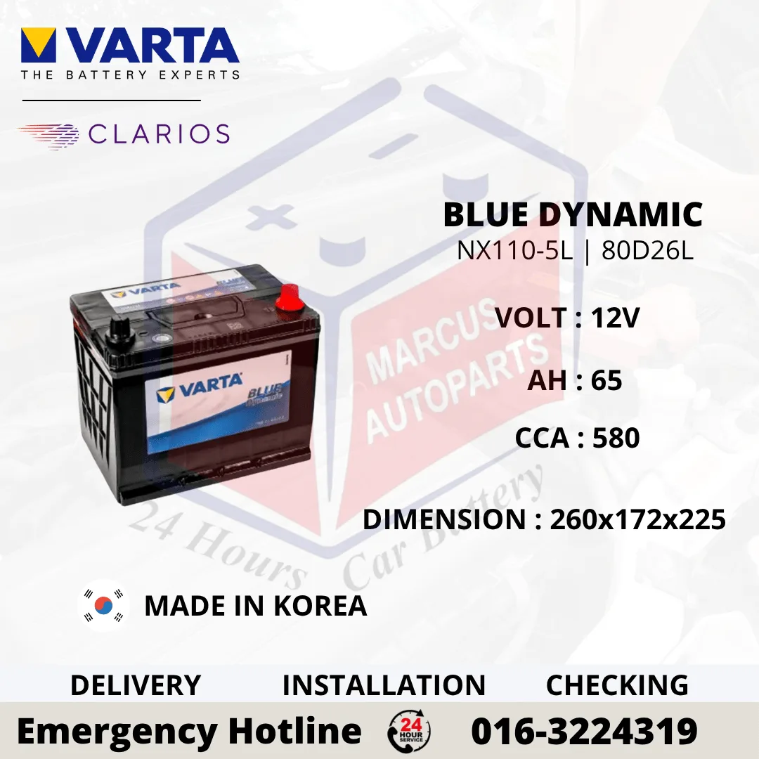 VARTA BLUE DYNAMIC NX110-5L | NS70L | 80D26L 65AH 580CCA CAR BATTERY