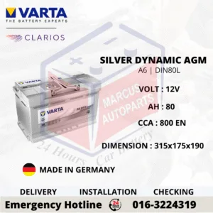 VARTA SILVER DYNAMIC AGM A6 | F21 | LN4 | DIN80L 80AH 800CCA START-STOP CAR BATTERY (GERMANY MADE)