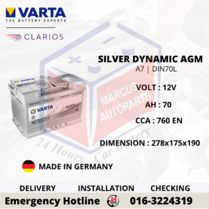 VARTA SILVER DYNAMIC AGM LN3 | A7 | DIN70L CAR BATTERY ( GERMANY MADE )