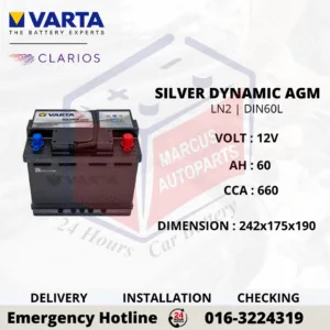 VARTA SILVER DYNAMIC AGM LN2 | DIN60L 60AH 680CCA START-STOP CAR BATTERY (CHINA MADE)