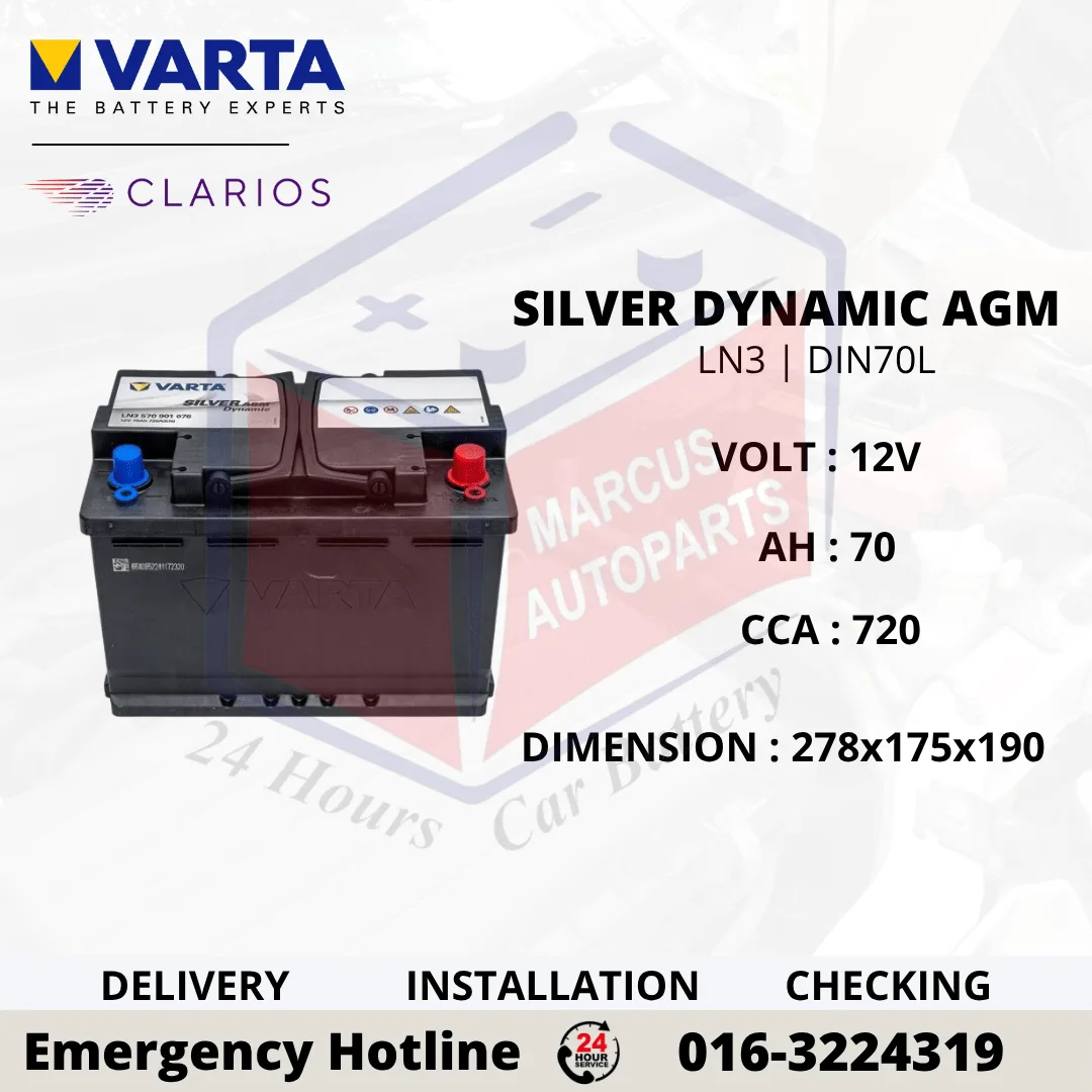 VARTA SILVER DYNAMIC AGM LN3 | DIN70L 70AH 760CCA START-STOP CAR BATTERY (CHINA MADE)
