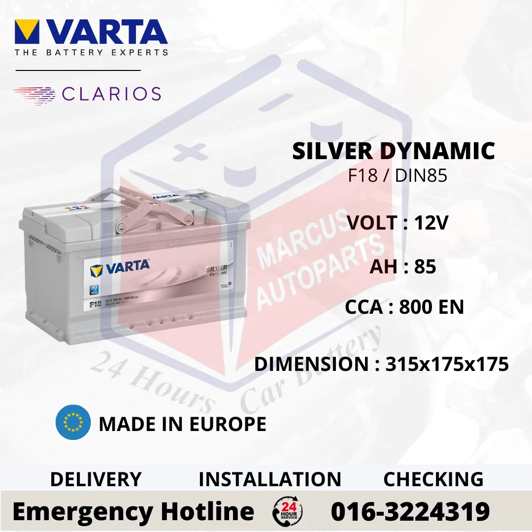 VARTA SILVER DYNAMIC F18 | LN4 | DIN85L 85AH 800CCA CAR BATTERY (EUROPE)