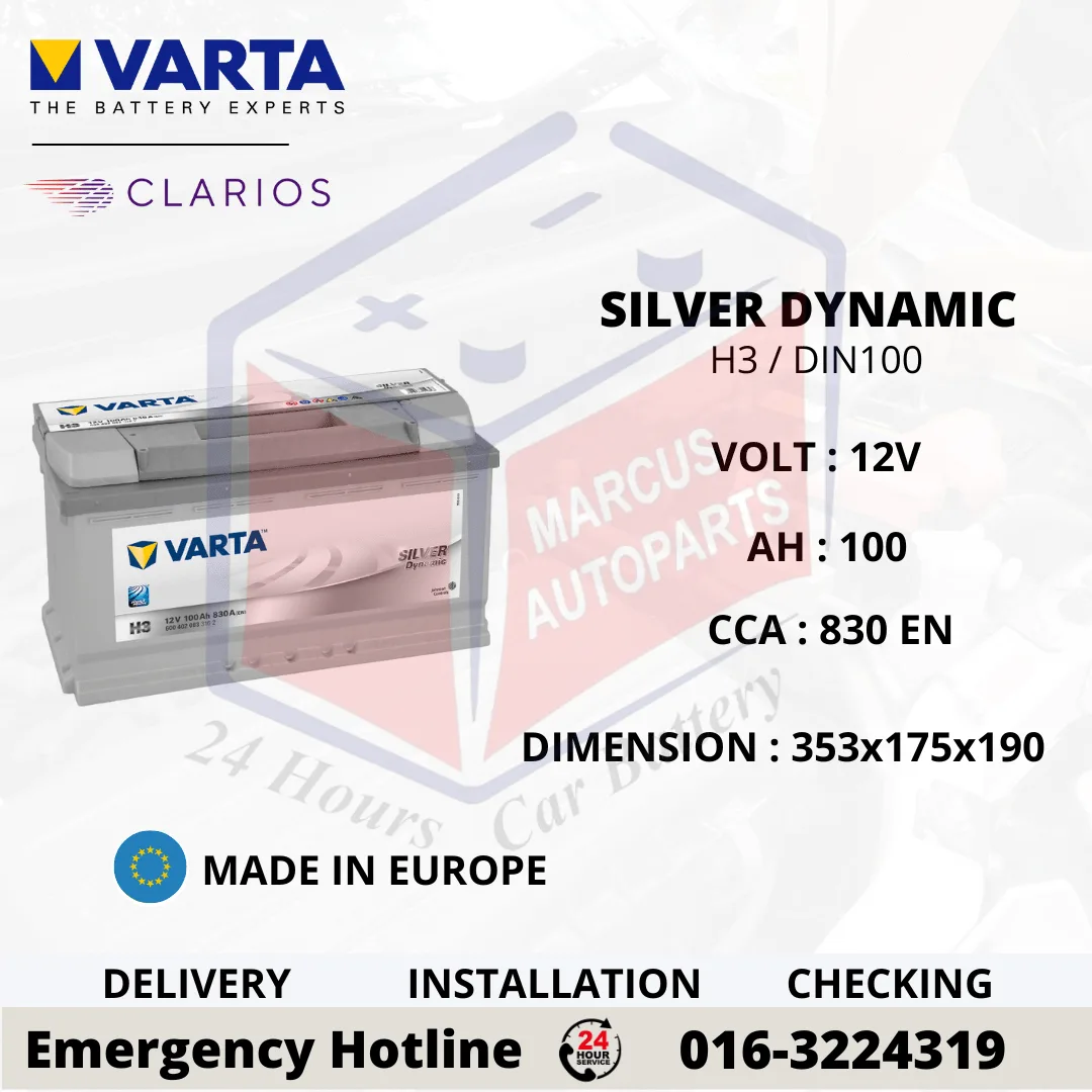 VARTA SILVER DYNAMIC H3 | LN5 | DIN100L 100AH 830CCA CAR BATTERY (EUROPE)