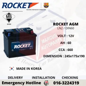 ROCKET AGM LN2 | DIN60L 60AH 640CCA START-STOP CAR BATTERY