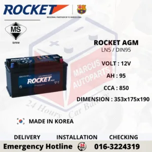 ROCKET AGM LN5 | DIN95L 95AH 850CCA START-STOP CAR BATTERY