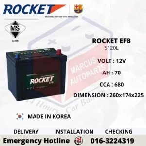 ROCKET EFB S120L 70AH 680CCA START-STOP CAR BATTERY