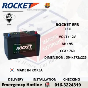 ROCKET EFB T133L 95AH 760CCA START-STOP CAR BATTERY