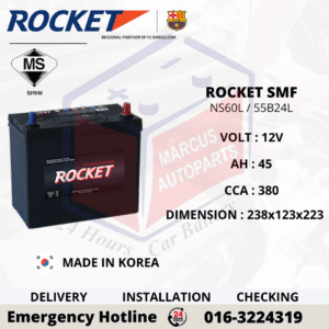 ROCKET SMF NS60L | 55B24L 45AH 380CCA MAINTENANCE FREE CAR BATTERY