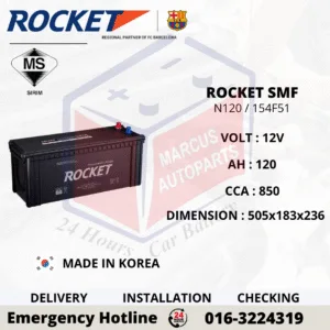 ROCKET SMF N120 | 154F51 120AH 850CCA MAINTENANCE FREE COMMERCIAL BATTERY