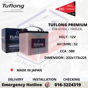 TUFLONG PREMIUM PLUS EFB Q100L | 100D23L 52AH 580CCA START-STOP CAR BATTERY