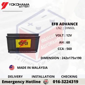 YOKOHAMA ADVANCE EFB LN2 | DIN60L 60Ah 560CCA START-STOP CAR BATTERY