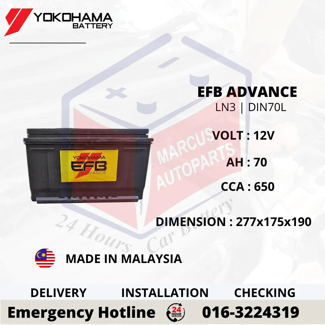 YOKOHAMA ADVANCE EFB LN3 | DIN70L 70Ah 650CCA START-STOP CAR BATTERY