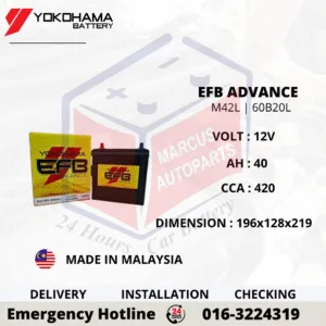YOKOHAMA ADVANCE EFB M42L | 60B20L 40Ah 420CCA START-STOP CAR BATTERY
