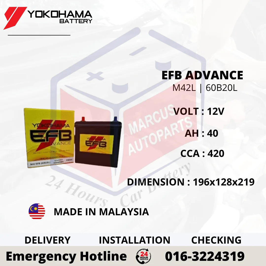 YOKOHAMA ADVANCE EFB M42L | 60B20L 40Ah 420CCA START-STOP CAR BATTERY