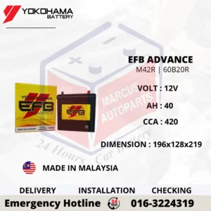 YOKOHAMA ADVANCE EFB M42R | 60B20R 40Ah 420CCA START-STOP CAR BATTERY