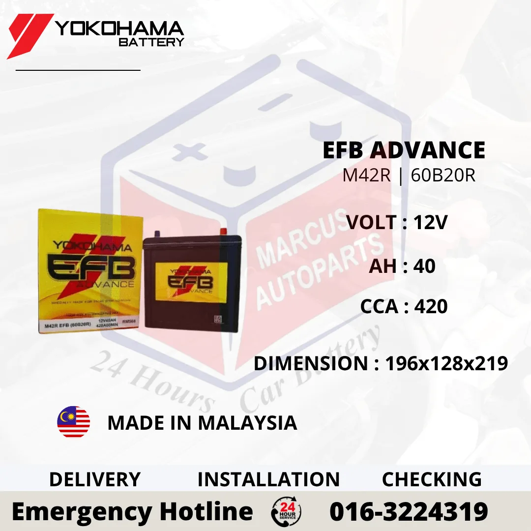 YOKOHAMA ADVANCE EFB M42R | 60B20R 40Ah 420CCA START-STOP CAR BATTERY
