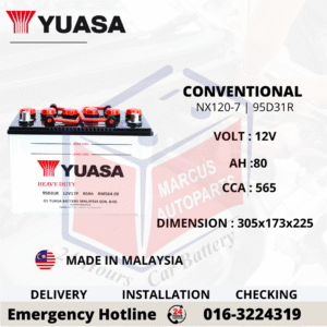 YUASA CONVENTIONAL NX120-7 | N70Z | 95D31R CAR BATTERY