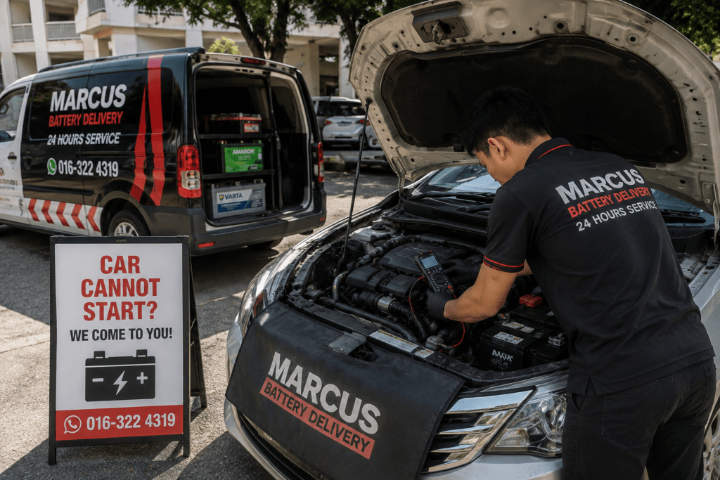 Mobile car battery service for a car that cannot start in KL and PJ