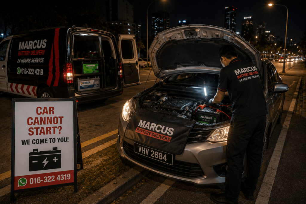 Night emergency car battery service for a vehicle that cannot start in KL and PJ