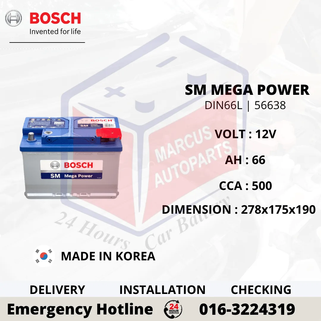 BOSCH SM MEGA POWER LN3 DIN66L 56638 0092S47512 66AH 500CCA CAR BATTERY