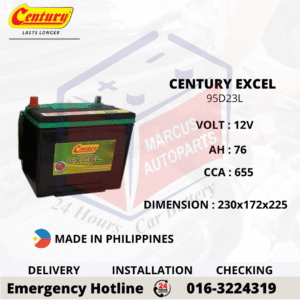 CENTURY EXCEL 95D23L 76Ah 655CCA Maintenance Free Car Battery
