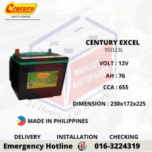 CENTURY EXCEL 95D23L 76Ah 655CCA Maintenance Free Car Battery