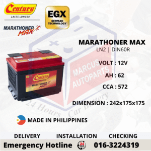 CENTURY MARATHONER MAX LN2 DIN60R 62Ah 572CCA Maintenance Free Car Battery