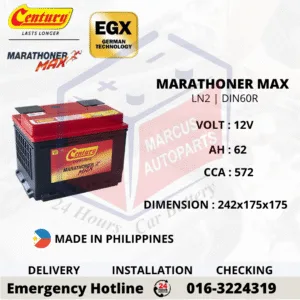 CENTURY MARATHONER MAX LN2 DIN60R 62Ah 572CCA Maintenance Free Car Battery