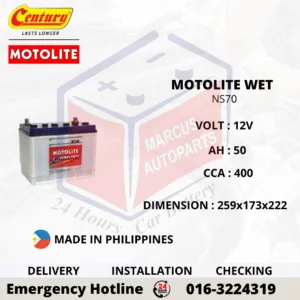 CENTURY MOTOLITE HYBRID NS70 50AH 400CCA LOW MAINTENANCE CAR BATTERY