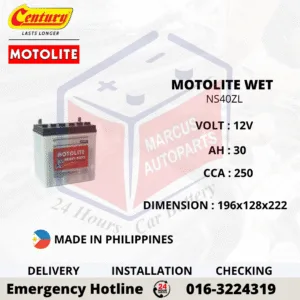 CENTURY MOTOLITE HYBRID NS40ZL 30Ah 250CCA Low Maintenance Car Battery