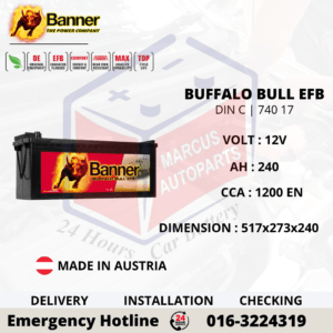 BANNER BUFFALO BULL EFB DIN C | DIN240 | 74017 240Ah 1200EN HEAVY DUTY TRUCK BATTERY