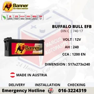 BANNER BUFFALO BULL EFB DIN C | DIN240 | 74017 240Ah 1200EN HEAVY DUTY TRUCK BATTERY