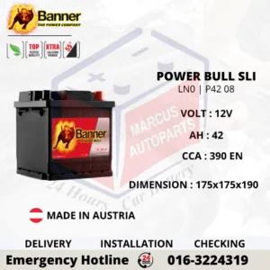 BANNER POWER BULL SLI LN0 | DIN42L | P42 08 | 42Ah 390EN MAINTENANCE FREE CAR BATTERY