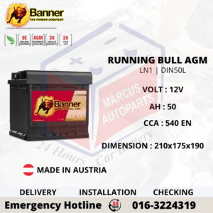 BANNER RUNNING BULL AGM LN1 | DIN50L | 55001 50Ah 540EN START-STOP CAR BATTERY