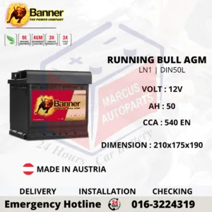 BANNER RUNNING BULL AGM LN1 | DIN50L | 55001 50Ah 540EN START-STOP CAR BATTERY