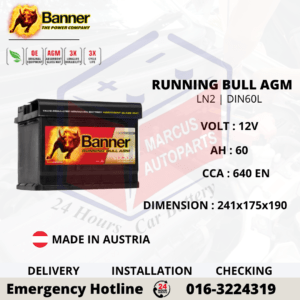 BANNER RUNNING BULL AGM LN2 | DIN60L | 56001 60Ah 640EN START-STOP CAR BATTERY