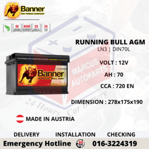 BANNER RUNNING BULL AGM LN3 | DIN70L | 57001 70Ah 720EN START-STOP CAR BATTERY