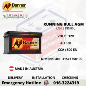 BANNER RUNNING BULL AGM LN4 | DIN80L | 58001 80Ah 800EN START-STOP CAR BATTERY