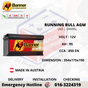 BANNER RUNNING BULL AGM LN5 | DIN95L | 59501 95Ah 850EN START-STOP CAR BATTERY