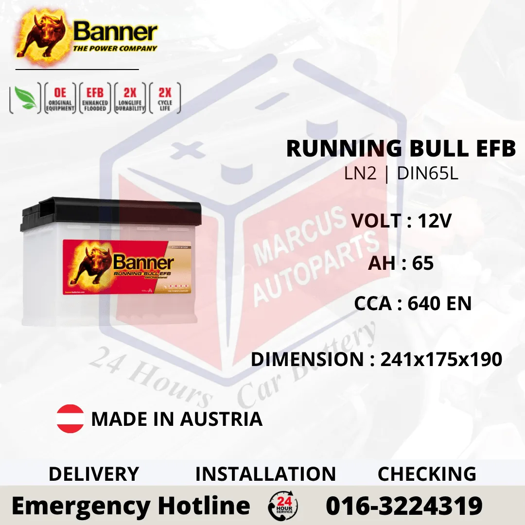 BANNER RUNNING BULL EFB LN2 | DIN65L | 56511 65AH 640EN START-STOP CAR BATTERY