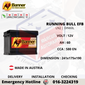 BANNER RUNNING BULL EFB LN2 | DIN60L | 56011 60Ah 580EN START-STOP CAR BATTERY