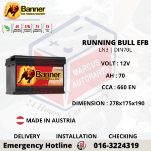 BANNER RUNNING BULL EFB LN3 | DIN70L | 57011 70Ah 660EN START-STOP CAR BATTERY
