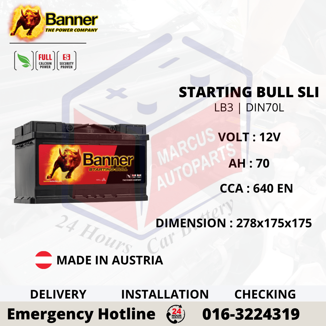 BANNER STARTING BULL SLI LB3 | DIN70L | 57044 70AH 640EN MAINTENANCE FREE CAR BATTERY