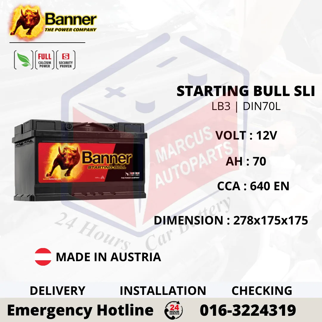 BANNER STARTING BULL SLI LB3 | DIN70L | 57044 70AH 640EN MAINTENANCE FREE CAR BATTERY