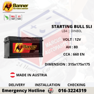 BANNER STARTING BULL SLI LB4 | DIN80L | 58014 80AH 660EN MAINTENANCE FREE CAR BATTERY