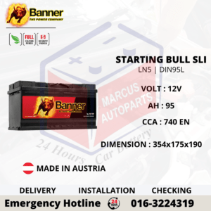 BANNER STARTING BULL SLI LN5 | DIN95L | 59533 95AH 740EN MAINTENANCE FREE CAR BATTERY