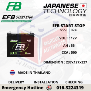 FB EFB N55L | B24L 55Ah 500CCA START-STOP CAR BATTERY