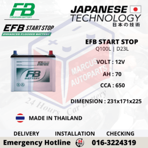 FB EFB Q100L | D23L 70Ah 650CCA START-STOP CAR BATTERY