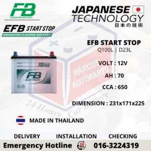 FB FURUKAWA EFB Q100L 70AH 650CCA START-STOP CAR BATTERY