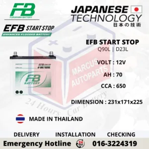FB FURUKAWA EFB Q90L 70AH 650CCA START-STOP CAR BATTERY